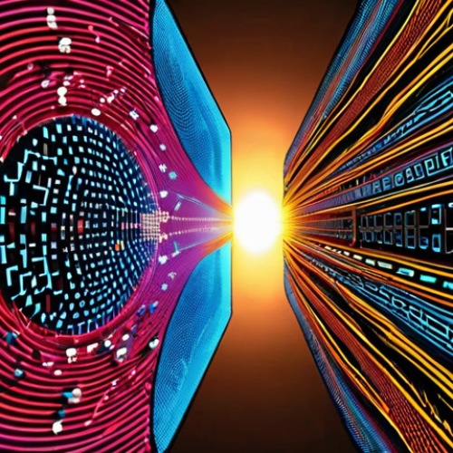 Home 11 **
A visually striking representation of quantum superposition. Imagine a coin spinning rapidly in the air, blurring the line between heads and tails. Overlay this with binary code (0s and 1s) that are also blurred and overlapping, hinting at the simultaneous existence of multiple states. Use vibrant colors and a slightly futuristic, digital aesthetic. The overall feeling should be one of potential and uncertainty.
**